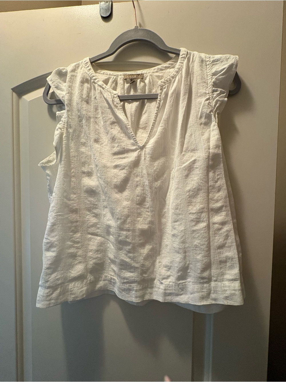 Lilla P White Flutter Sleeve V-Neck Blouse